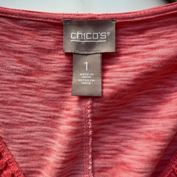 Chicos V-Neck Short Sleeve Cotton Tunic Dress Womens Size 1 Orange Textured - Picture 6 of 7